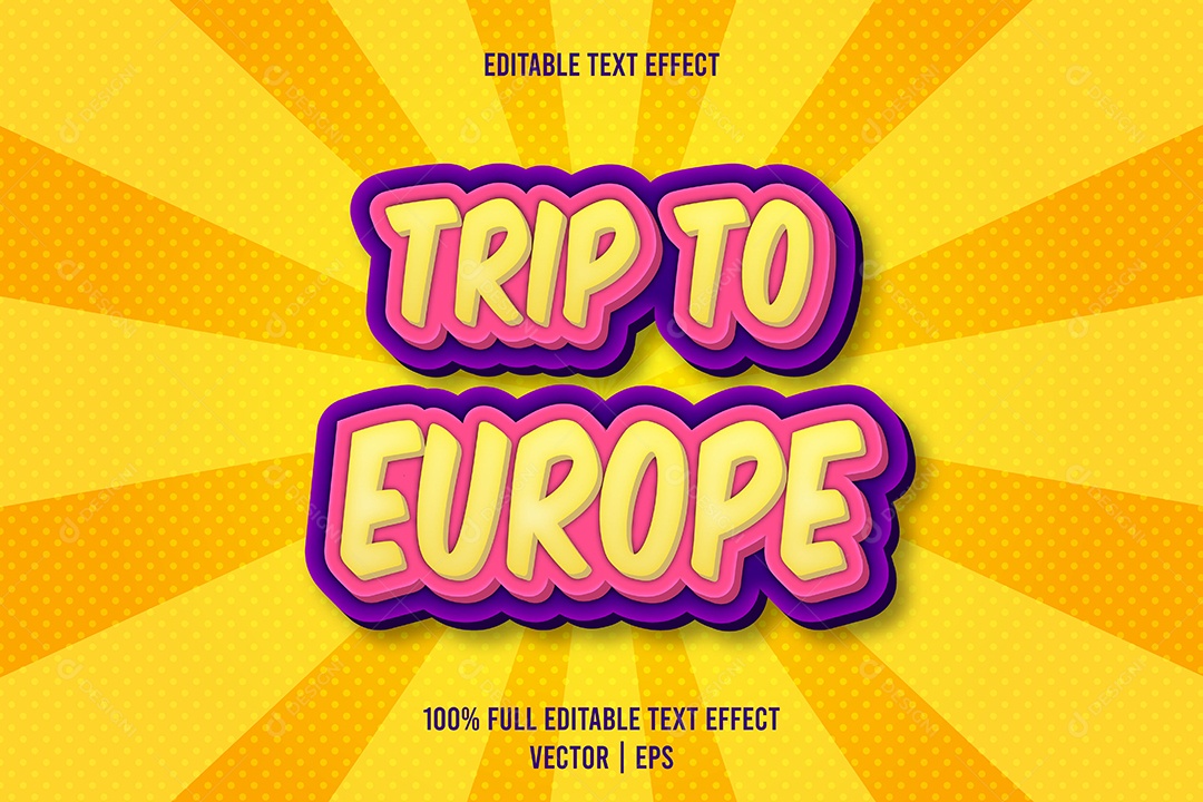 Efeito de Texto Trip To Europe Ilustração Vetor EPS Editável