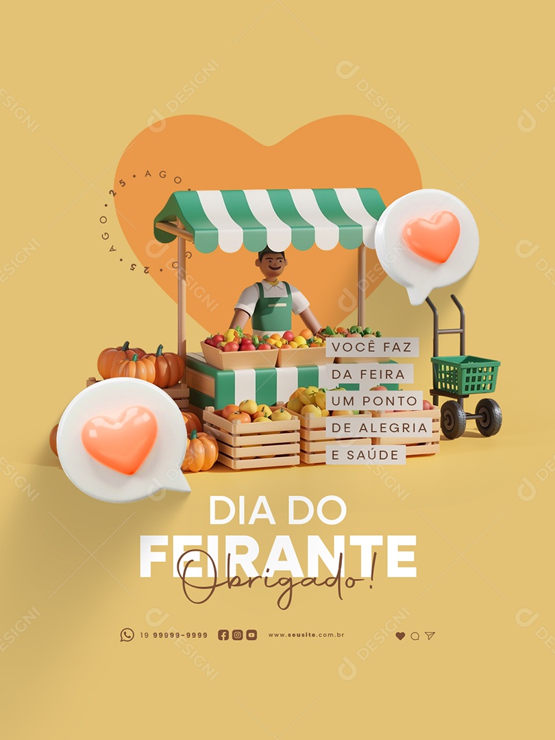 Dia do Feirante 25 de Agosto Obrigado Social Media PSD Editável