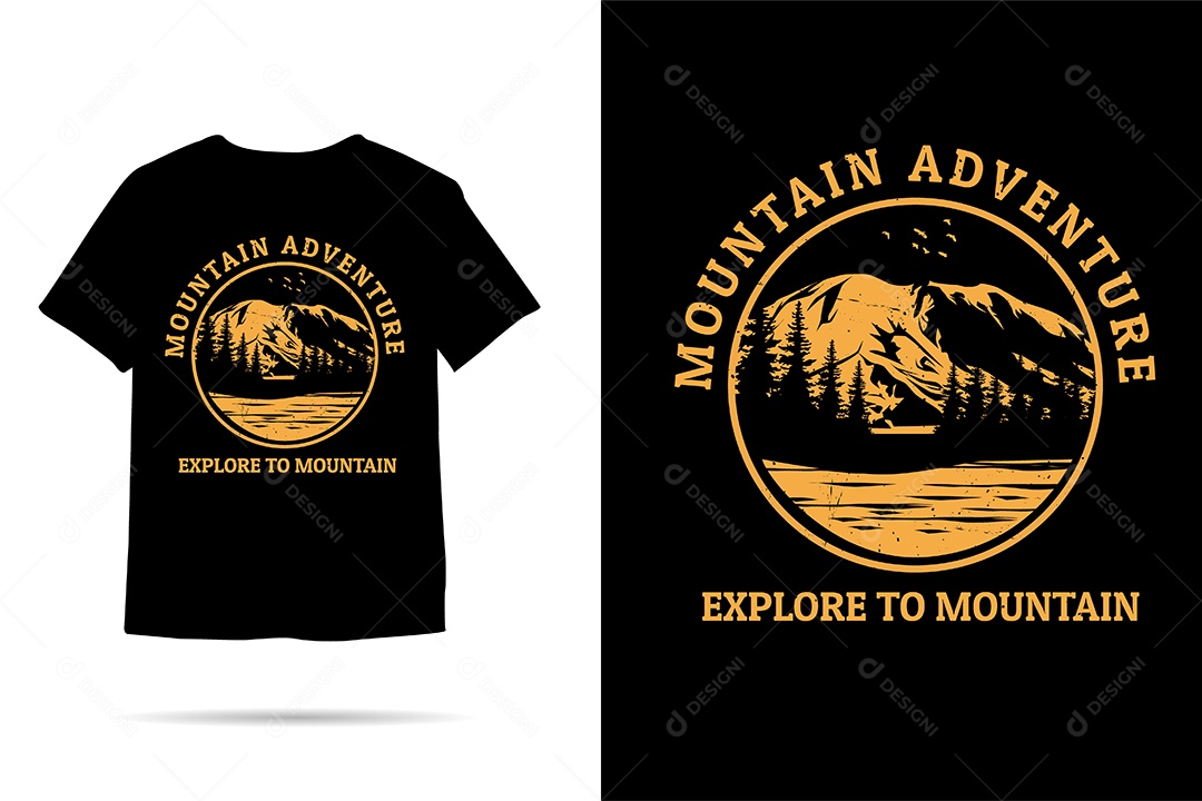 Camiseta com Estampa de Aventura na Montanha Ilustração Vetor EPS