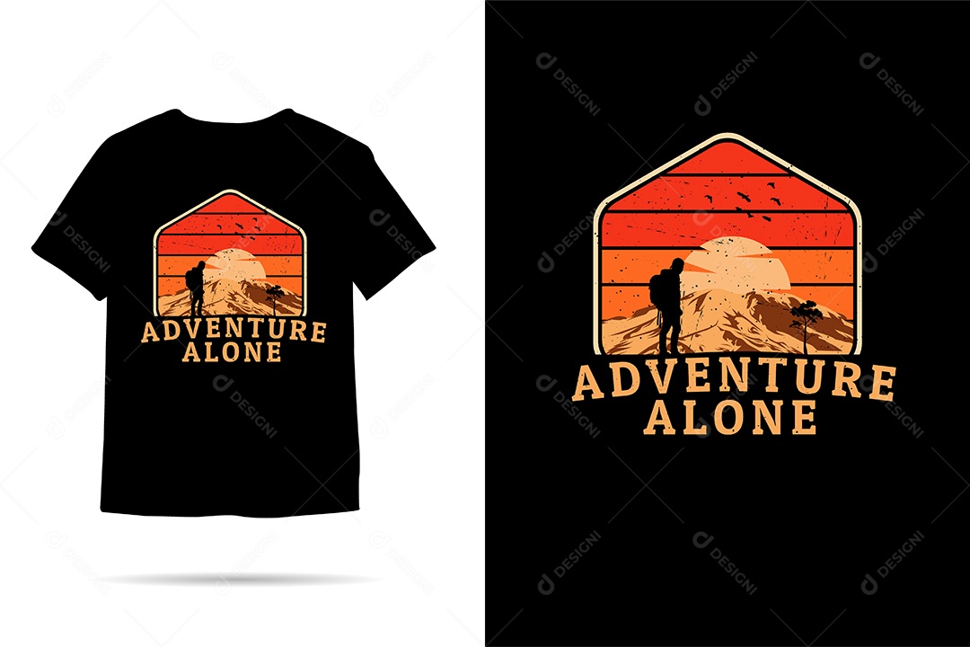 Camiseta com Estampa de Aventura na Montanha Ilustração Vetor EPS