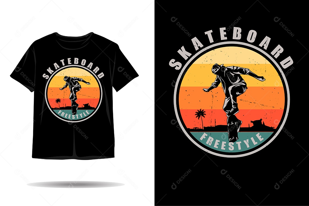 Camiseta com Estampa de Skatista Ilustração Vetor EPS