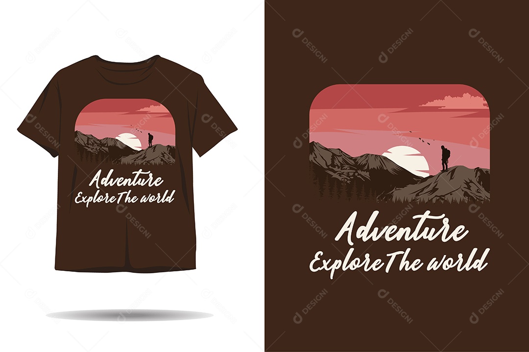 Camiseta com Estampa de Aventura na Montanha Ilustração Vetor EPS
