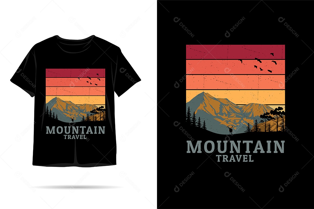 Camiseta com Estampa de Aventura na Montanha Ilustração Vetor EPS