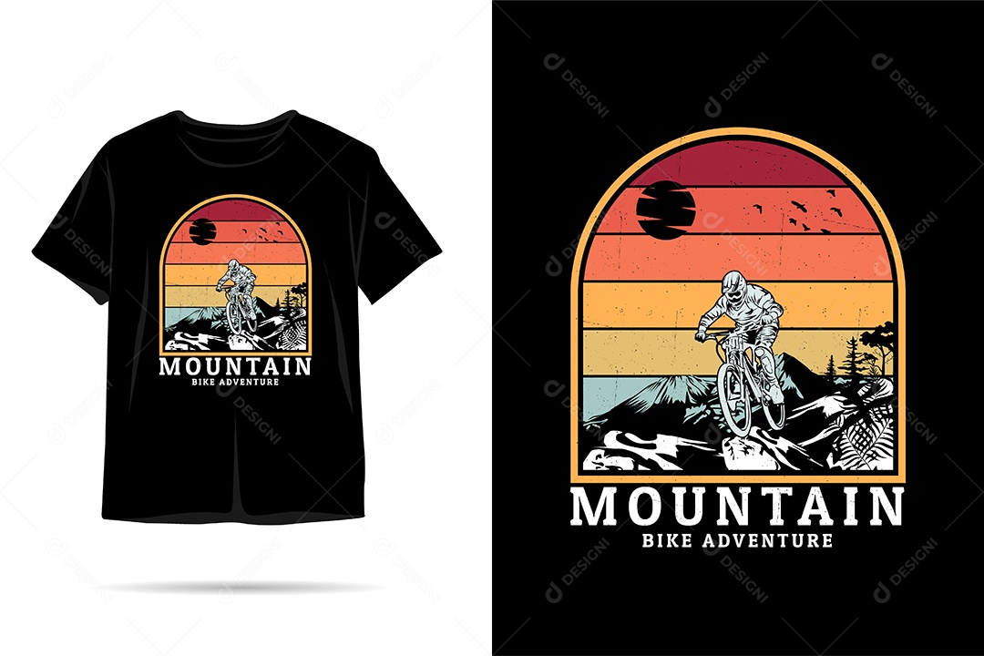 Camiseta com Estampa de Aventura na Montanha Ilustração Vetor EPS