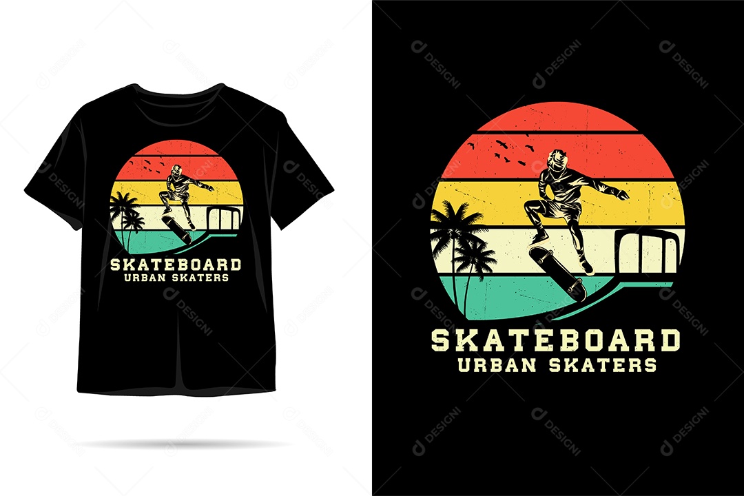 Camiseta com Estampa de Skatista Ilustração Vetor EPS