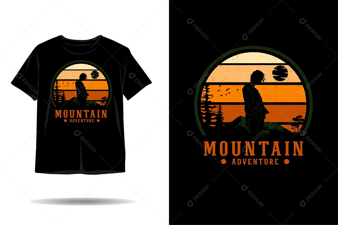 Camiseta com Estampa de Aventura na Montanha Ilustração Vetor EPS