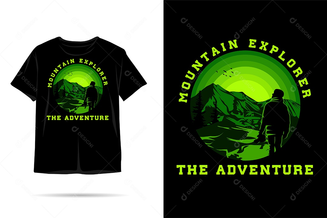 Camiseta com Estampa de Aventura na Montanha Ilustração Vetor EPS