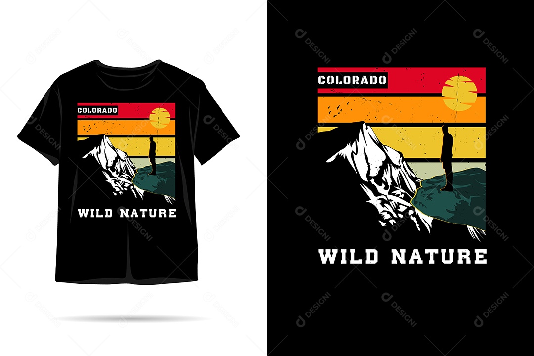 Camiseta com Estampa de Aventura na Montanha Ilustração Vetor EPS