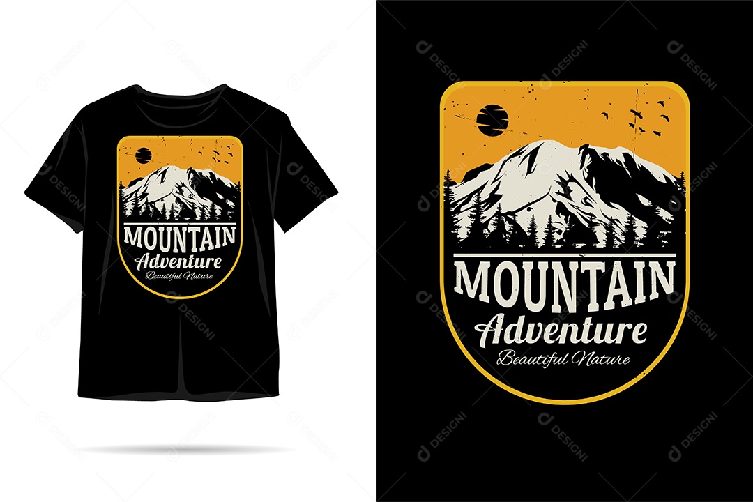 Camiseta com Estampa de Aventura na Montanha Ilustração Vetor EPS