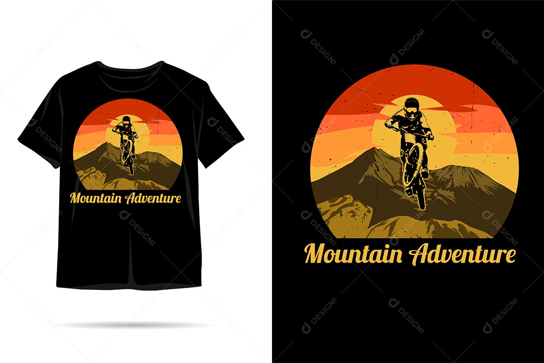 Camiseta com Estampa de Aventura na Montanha Ilustração Vetor EPS