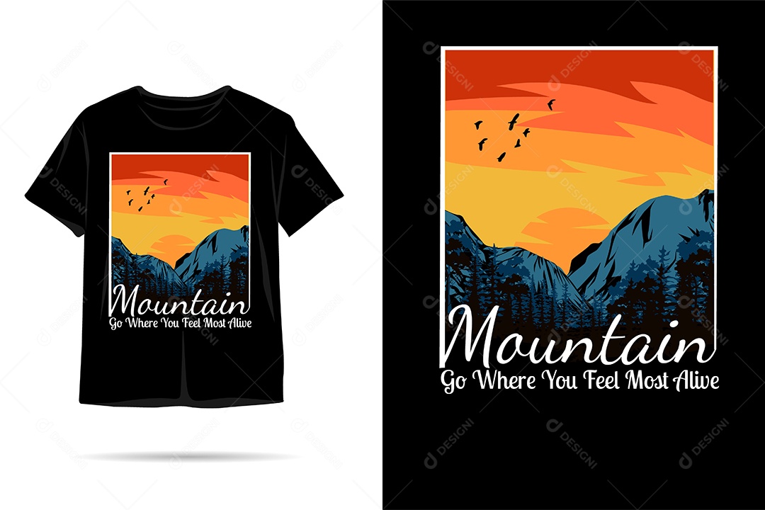 Camiseta com Estampa de Aventura na Montanha Ilustração Vetor EPS