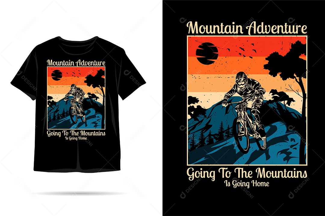 Camiseta com Estampa de Aventura na Montanha Ilustração Vetor EPS