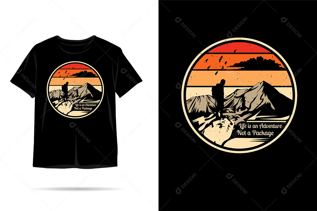 Camiseta com Estampa de Aventura na Montanha Ilustração Vetor EPS