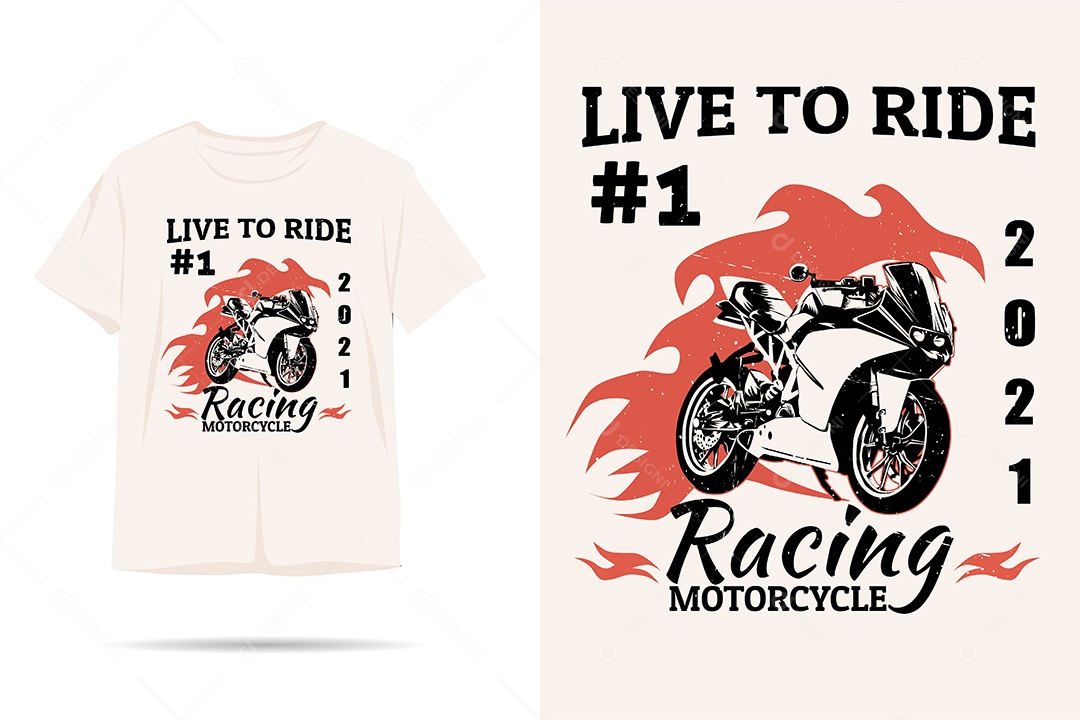 Camiseta com Estampa de Moto de Corrida Ilustração Vetor EPS