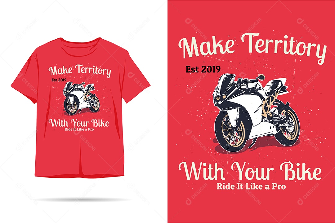 Camiseta com Estampa de Moto de Corrida Ilustração Vetor EPS