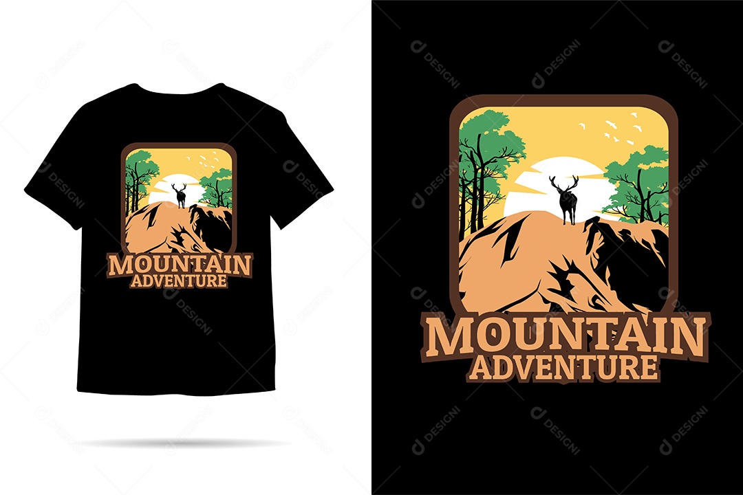 Camiseta com Estampa de Aventura na Montanha Ilustração Vetor EPS