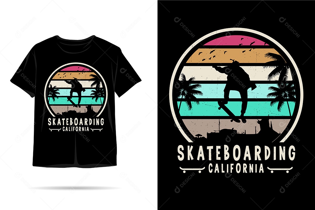 Camiseta com Estampa de Skatista Ilustração Vetor EPS