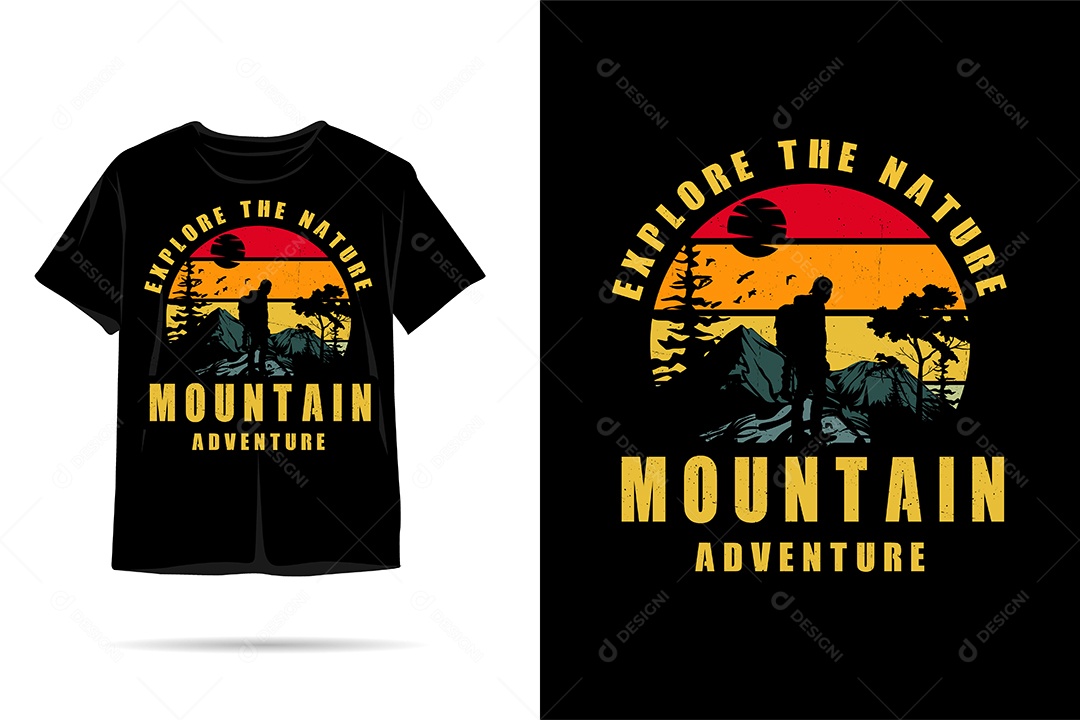 Camiseta com Estampa de Aventura na Montanha Ilustração Vetor EPS