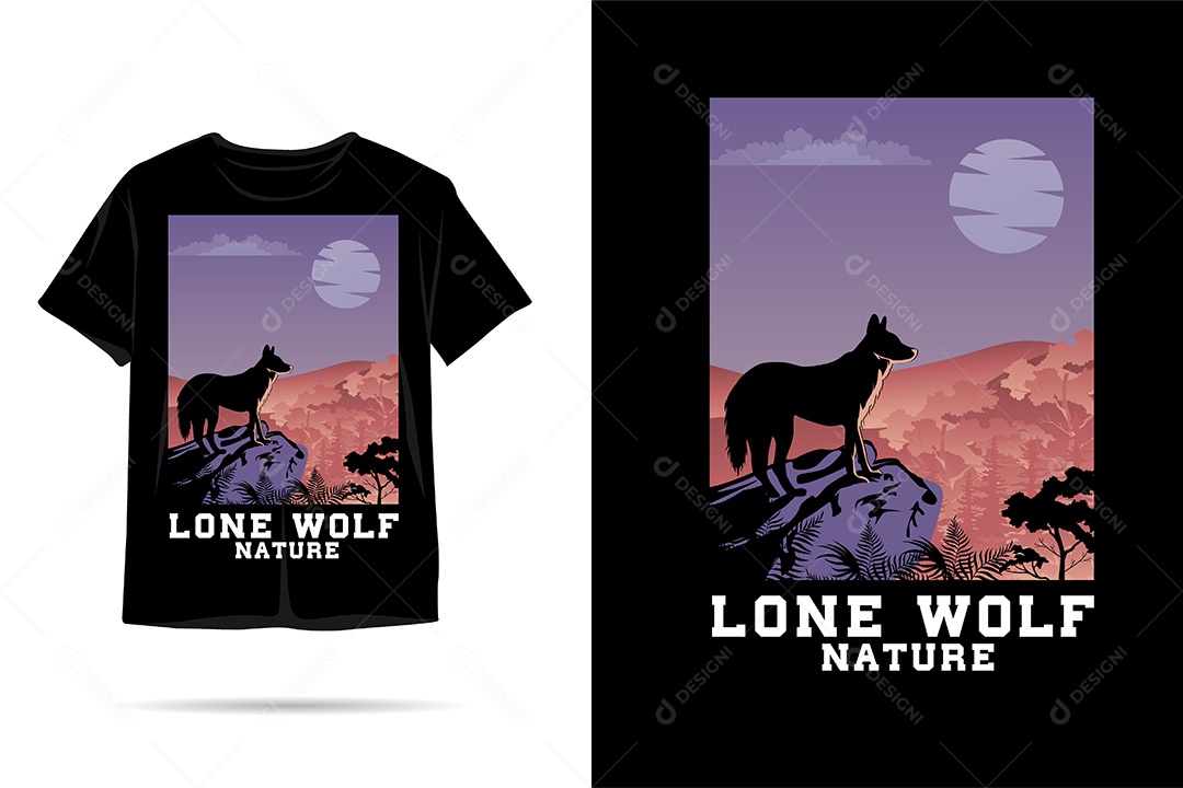 Camiseta com Estampa de Lobo Ilustração Vetor EPS