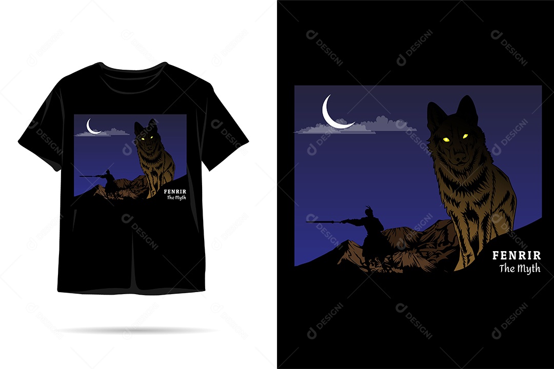 Camiseta com Estampa de Lobo Ilustração Vetor EPS