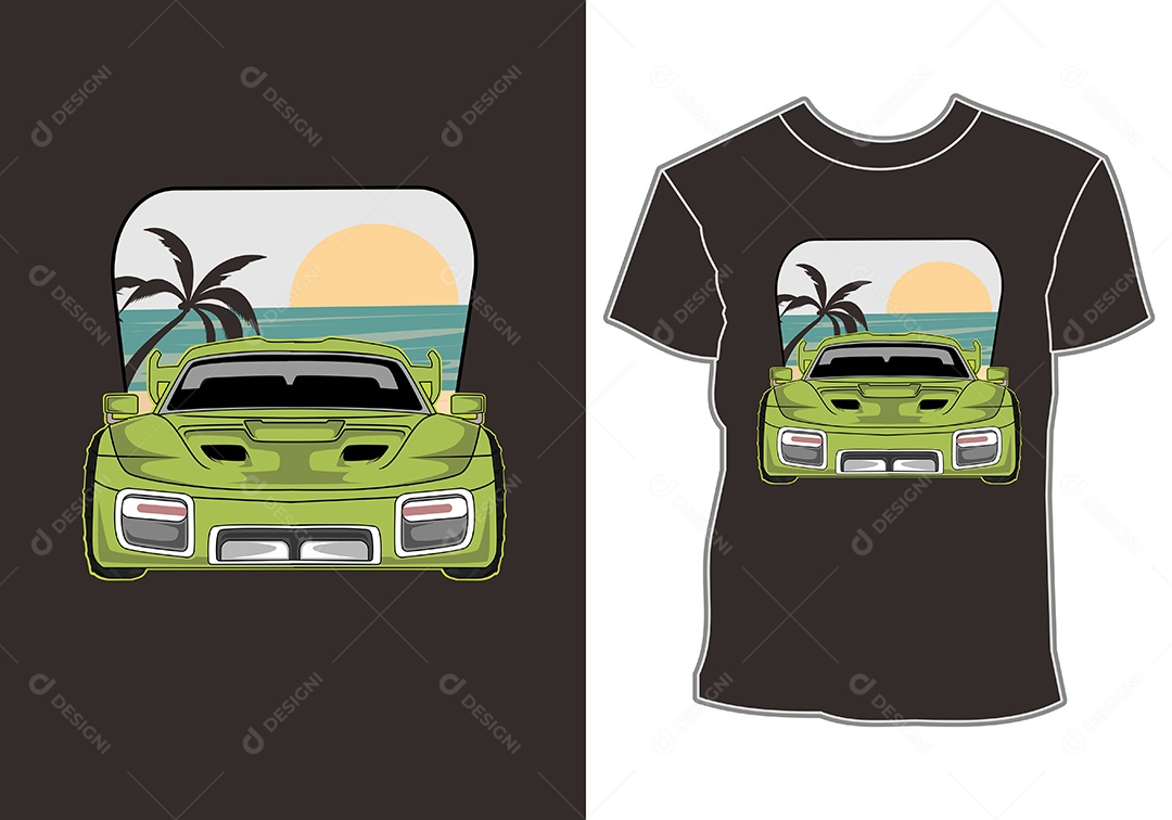 Camiseta com Estampa de Carro Ilustração Vetor EPS