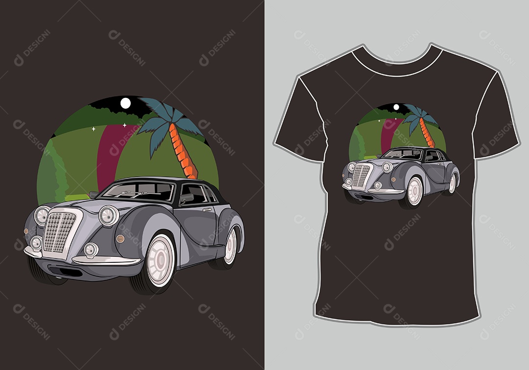 Camiseta com Estampa de Carro Ilustração Vetor EPS