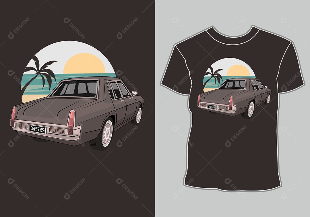 Camiseta com Estampa de Carro Ilustração Vetor EPS