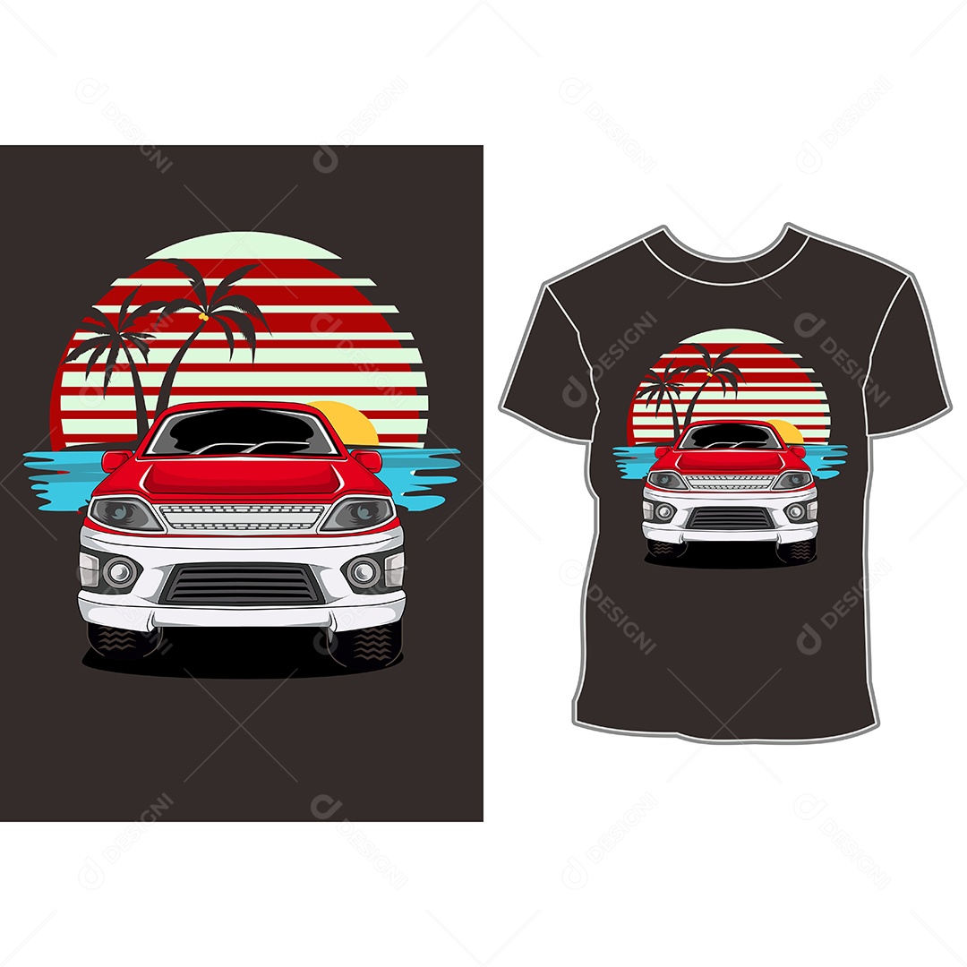 Camiseta com Estampa de Carro Ilustração Vetor EPS