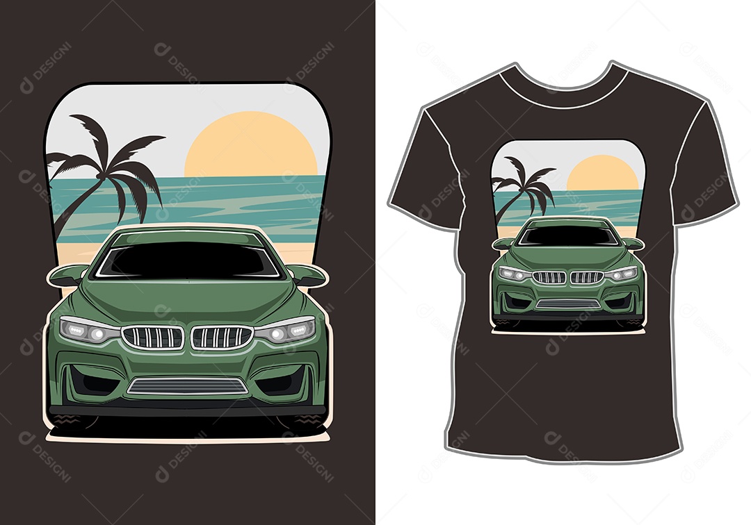Camiseta com Estampa de Carro Ilustração Vetor EPS