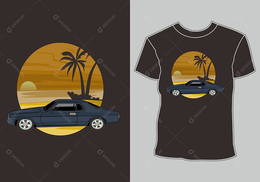 Camiseta com Estampa de Carro Ilustração Vetor EPS