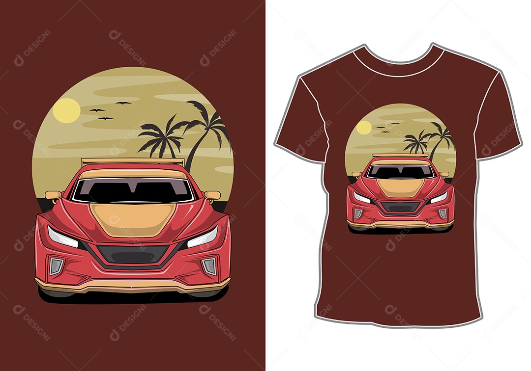 Camiseta com Estampa de Carro Ilustração Vetor EPS