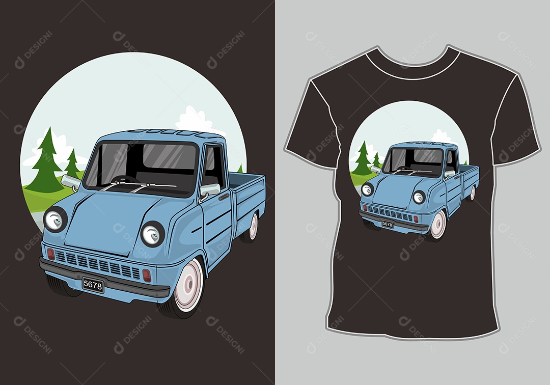 Camiseta com Estampa de Carro Ilustração Vetor EPS
