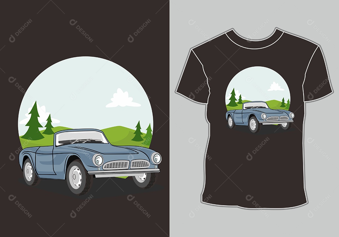Camiseta com Estampa de Carro Ilustração Vetor EPS