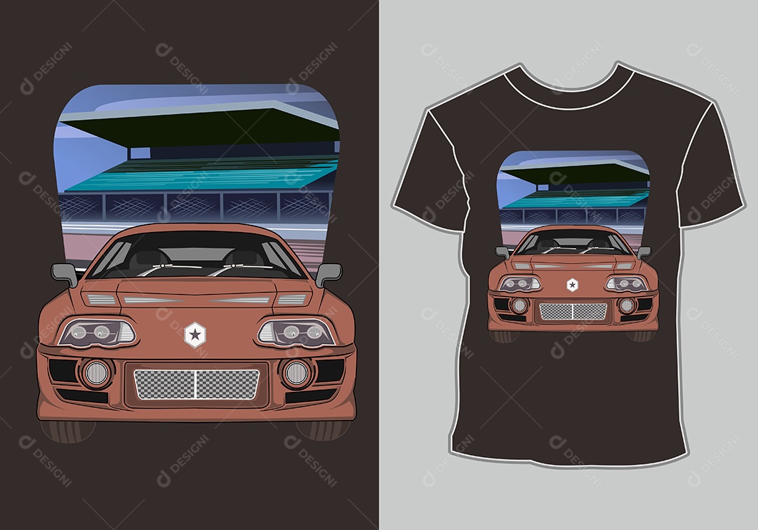 Camiseta com Estampa de Carro Ilustração Vetor EPS