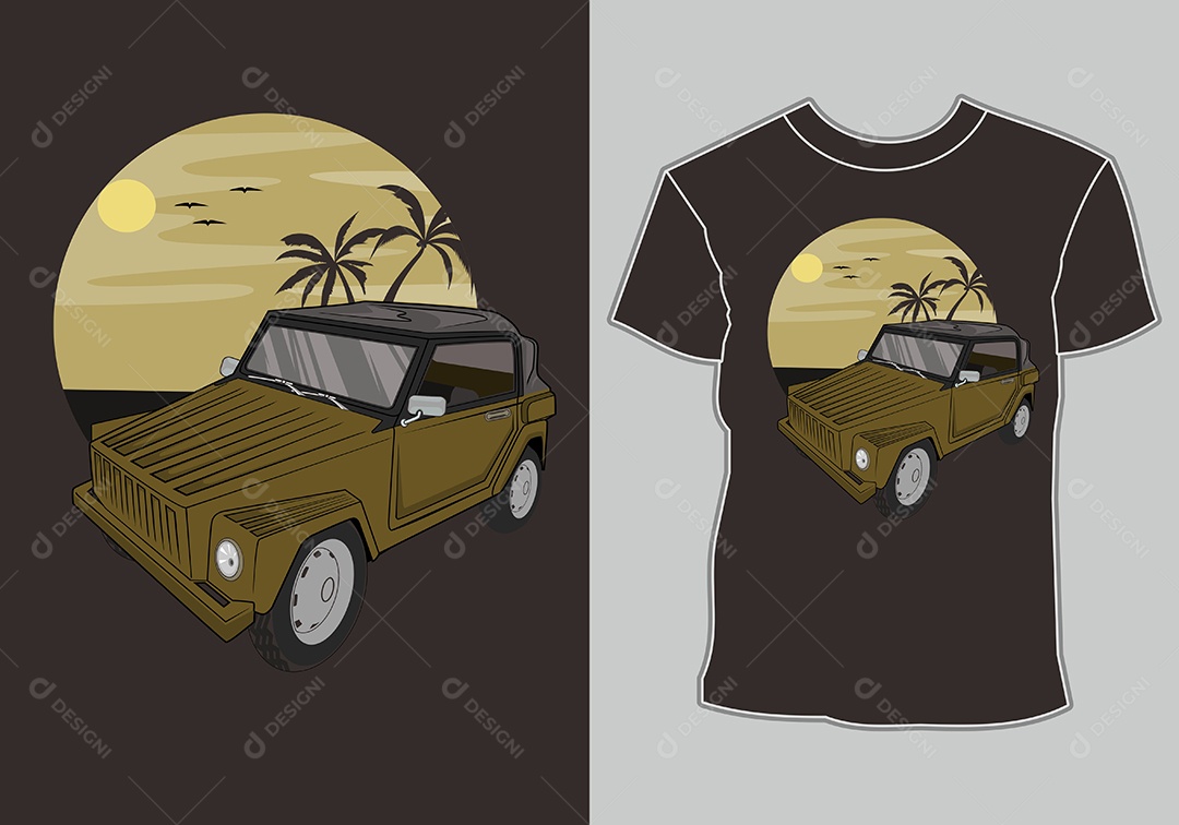 Camiseta com Estampa de Carro Ilustração Vetor EPS