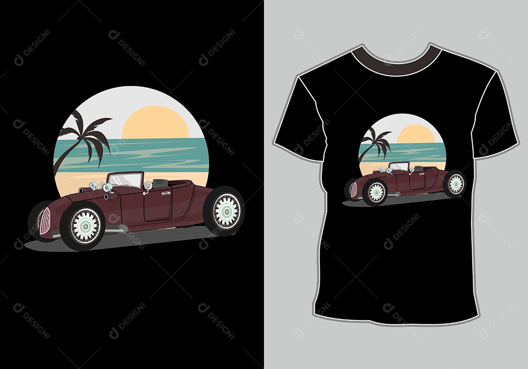 Camiseta com Estampa de Carro Ilustração Vetor EPS