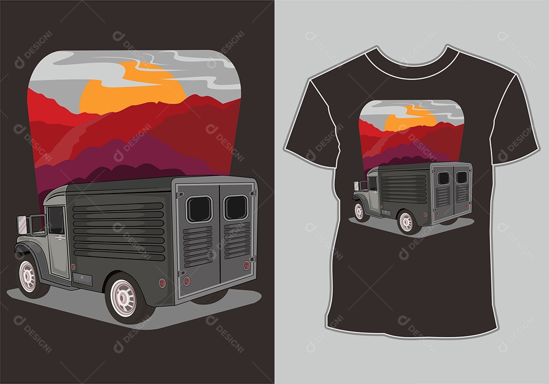 Camiseta com Estampa de Carro Ilustração Vetor EPS