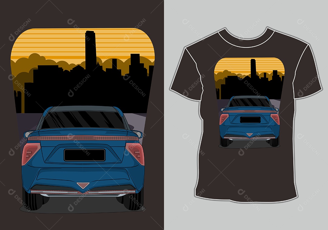 Camiseta com Estampa de Carro Ilustração Vetor EPS