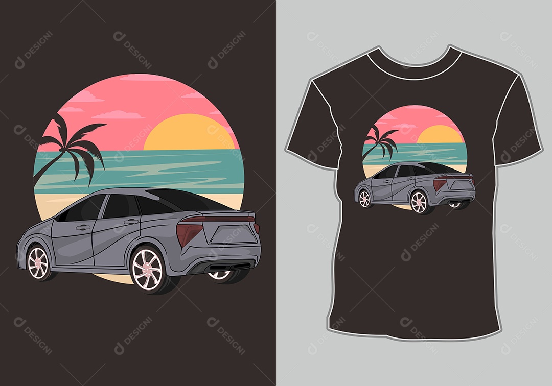Camiseta com Estampa de Carro Ilustração Vetor EPS