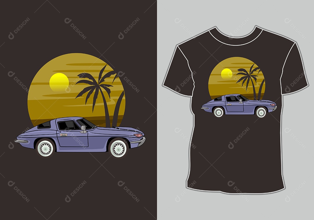 Camiseta com Estampa de Carro Ilustração Vetor EPS