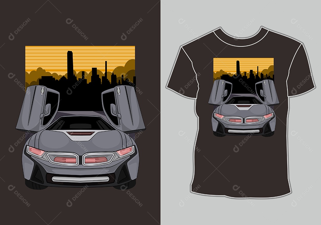 Camiseta com Estampa de Carro Ilustração Vetor EPS