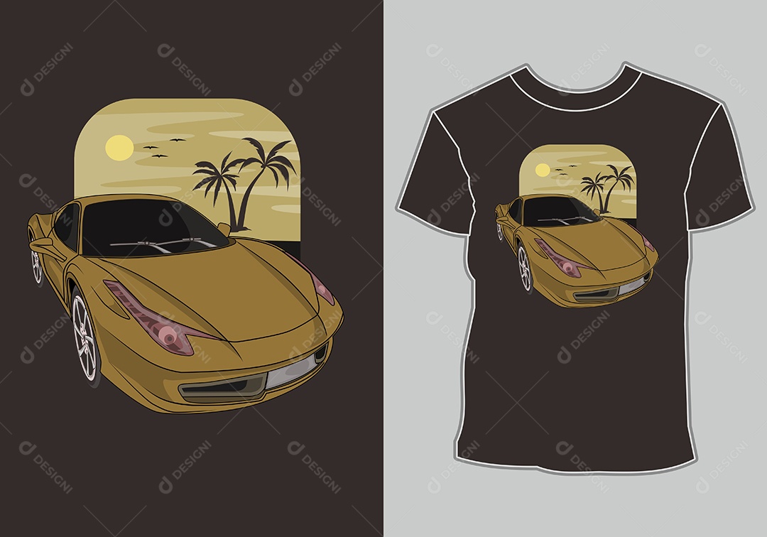 Camiseta com Estampa de Carro Ilustração Vetor EPS