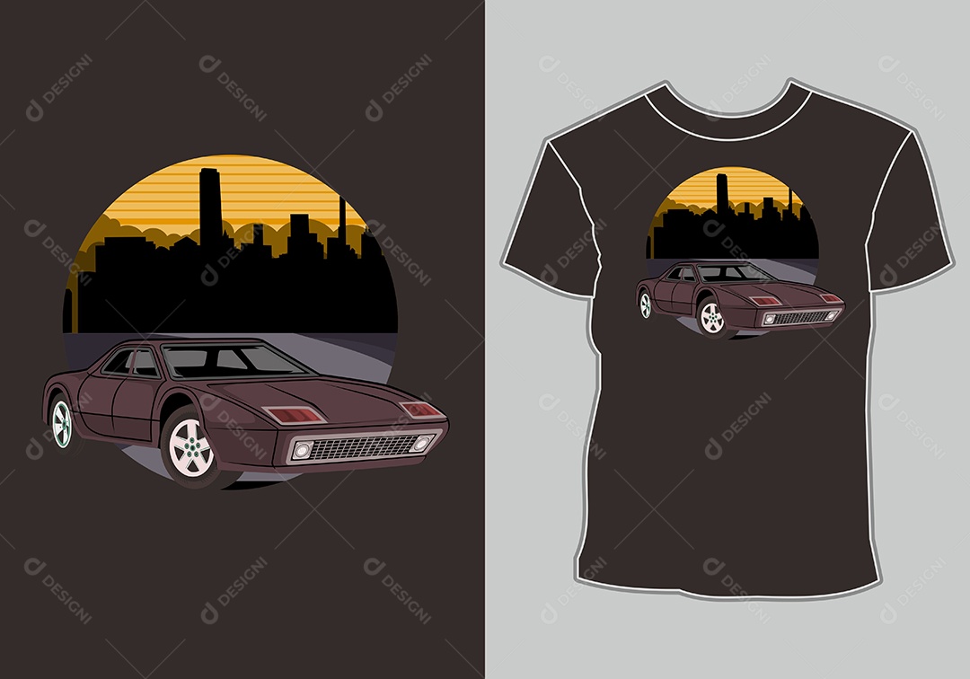 Camiseta com Estampa de Carro Ilustração Vetor EPS