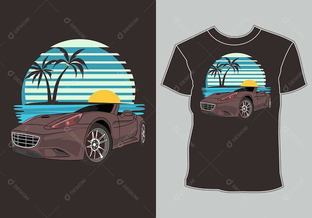 Camiseta com Estampa de Carro Ilustração Vetor EPS