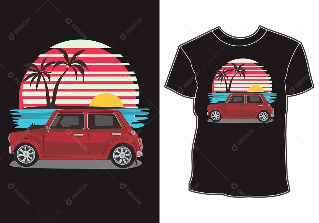 Camiseta com Estampa de Carro Ilustração Vetor EPS