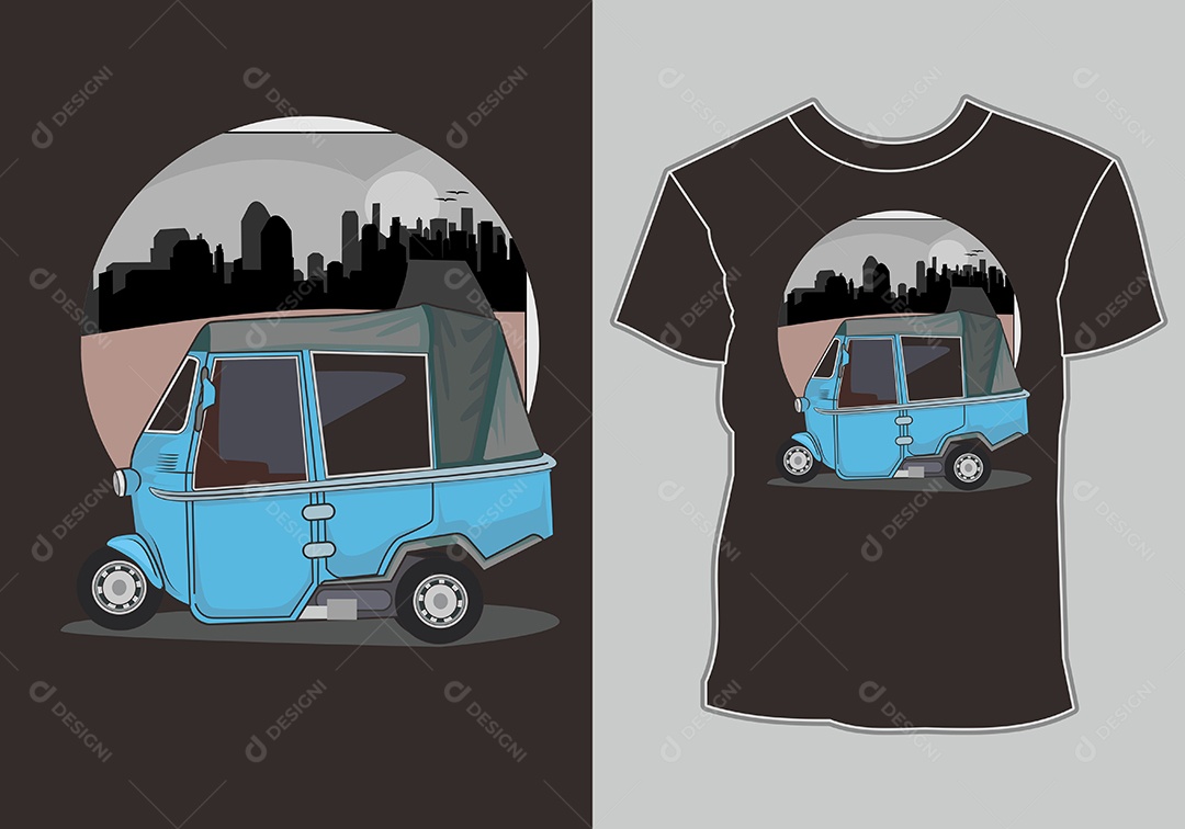Camiseta com Estampa de Carro Ilustração Vetor EPS