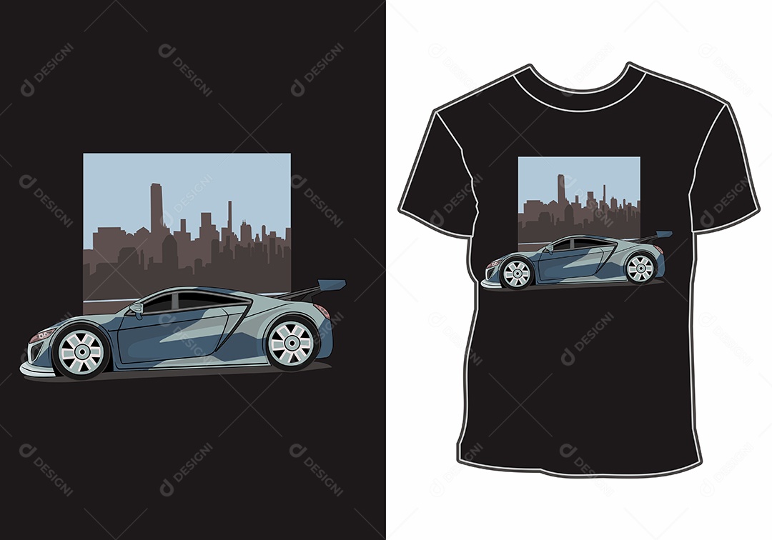 Camiseta com Estampa de Carro Ilustração Vetor EPS