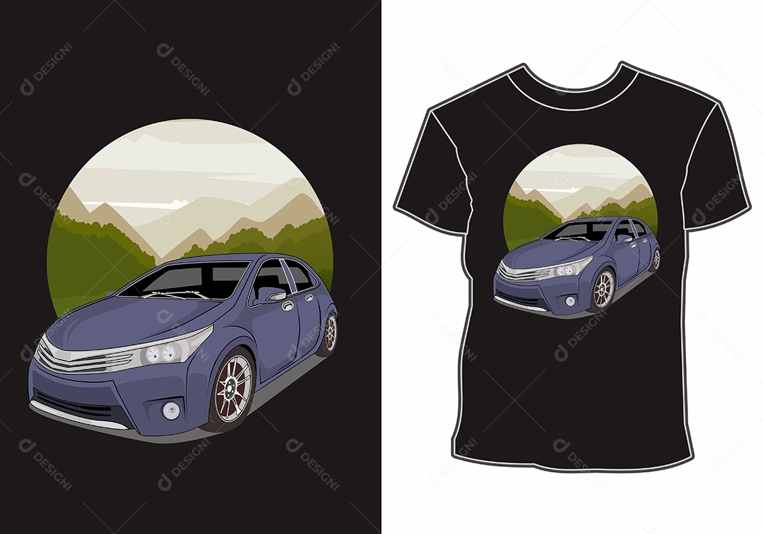 Camiseta com Estampa de Carro Ilustração Vetor EPS