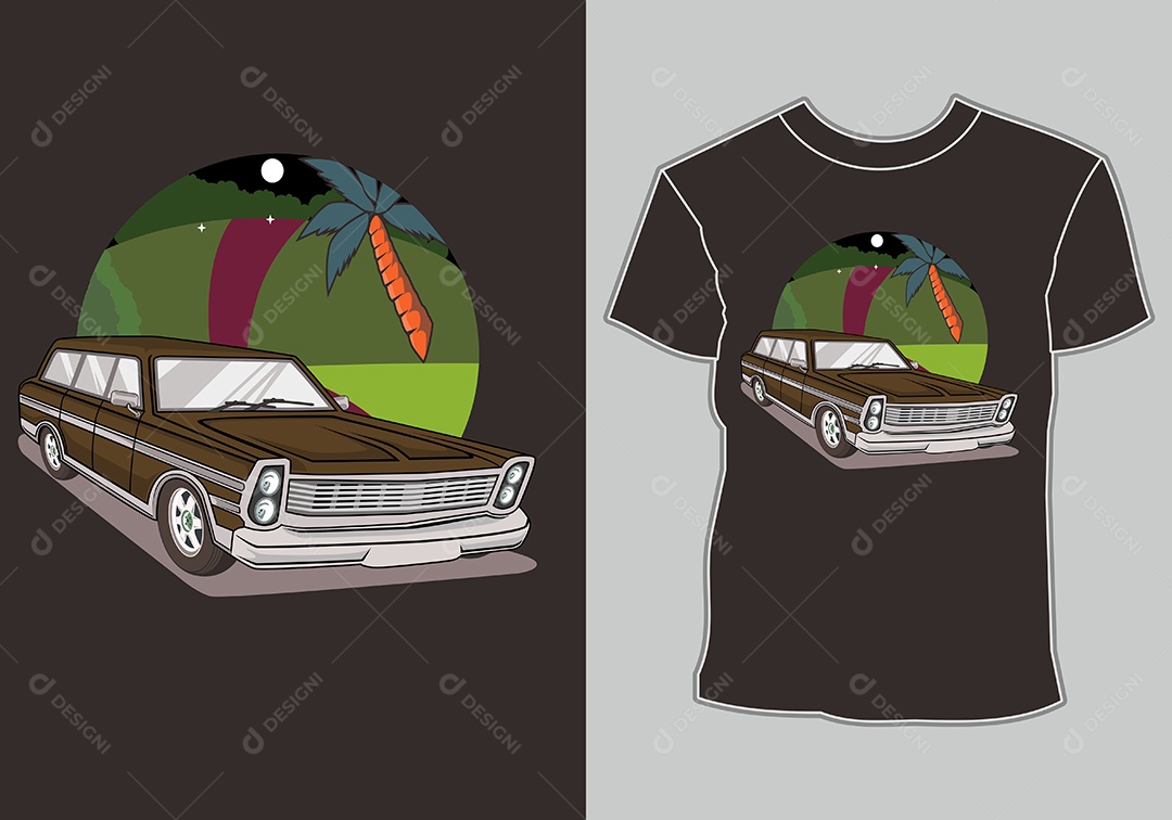 Camiseta com Estampa de Carro Ilustração Vetor EPS