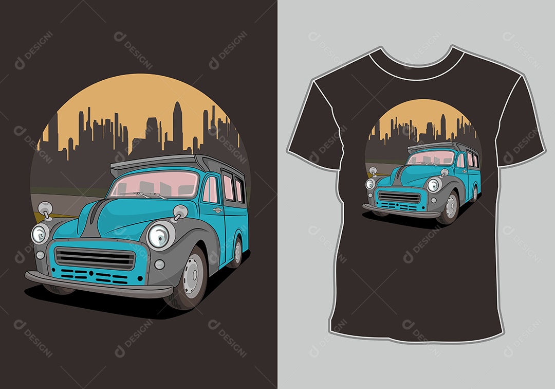 Camiseta com Estampa de Carro Ilustração Vetor EPS